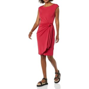 imageAmazon Essentials Womens Cap Sleeve BoatNeck Faux Wrap DressRaspberry Red