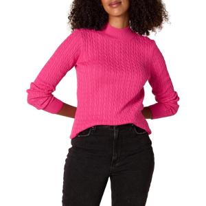 imageAmazon Essentials Womens ClassicFit Lightweight Cable LongSleeve Mock Neck SweaterBright Pink