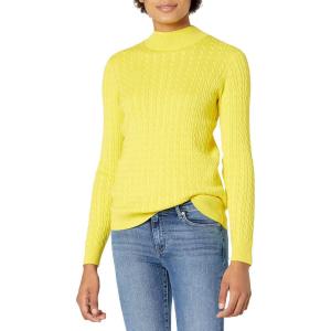 imageAmazon Essentials Womens ClassicFit Lightweight Cable LongSleeve Mock Neck SweaterBright Yellow