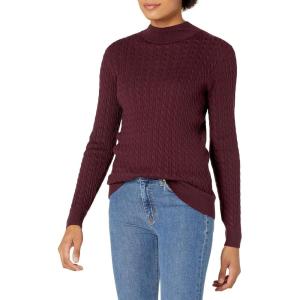imageAmazon Essentials Womens ClassicFit Lightweight Cable LongSleeve Mock Neck SweaterBurgundy