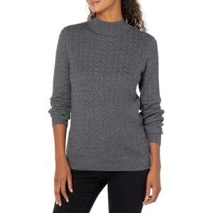 imageAmazon Essentials Womens ClassicFit Lightweight Cable LongSleeve Mock Neck SweaterCharcoal Heather