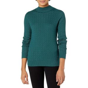 imageAmazon Essentials Womens ClassicFit Lightweight Cable LongSleeve Mock Neck SweaterForest Green