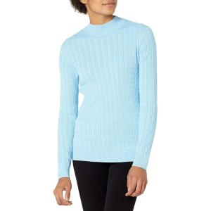imageAmazon Essentials Womens ClassicFit Lightweight Cable LongSleeve Mock Neck SweaterSky Blue