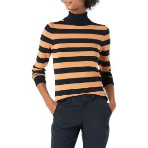 imageAmazon Essentials Womens ClassicFit Lightweight LongSleeve Turtleneck Sweater Available in Plus SizeBlack Camel Rugby Stripe