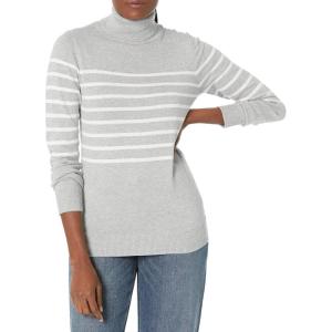 imageAmazon Essentials Womens ClassicFit Lightweight LongSleeve Turtleneck Sweater Available in Plus SizeLight Grey Heather White Placed Stripe
