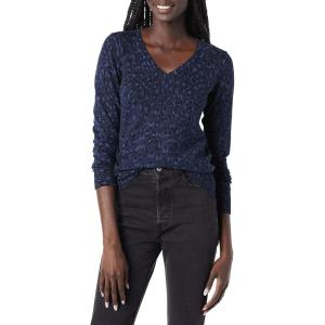 imageAmazon Essentials Womens ClassicFit Lightweight LongSleeve VNeck Sweater Available in Plus SizeBlack Navy Cheetah