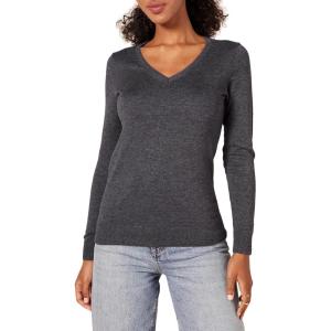 imageAmazon Essentials Womens ClassicFit Lightweight LongSleeve VNeck Sweater Available in Plus SizeCharcoal Heather