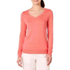 imageAmazon Essentials Womens ClassicFit Lightweight LongSleeve VNeck Sweater Available in Plus SizeCoral Pink