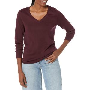 imageAmazon Essentials Womens ClassicFit Lightweight LongSleeve VNeck Sweater Available in Plus SizeDark Burgundy