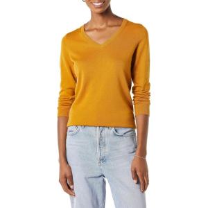 imageAmazon Essentials Womens ClassicFit Lightweight LongSleeve VNeck Sweater Available in Plus SizeDark Golden Yellow