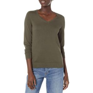 imageAmazon Essentials Womens ClassicFit Lightweight LongSleeve VNeck Sweater Available in Plus SizeDark Olive Heather
