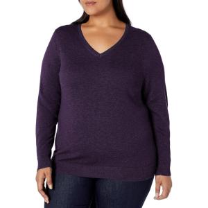 imageAmazon Essentials Womens ClassicFit Lightweight LongSleeve VNeck Sweater Available in Plus SizeDark Purple