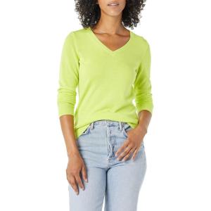 imageAmazon Essentials Womens ClassicFit Lightweight LongSleeve VNeck Sweater Available in Plus SizeNeon Yellow