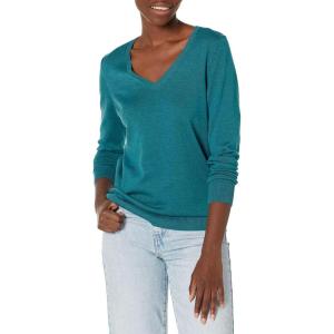 imageAmazon Essentials Womens ClassicFit Lightweight LongSleeve VNeck Sweater Available in Plus SizeTeal Blue Heather
