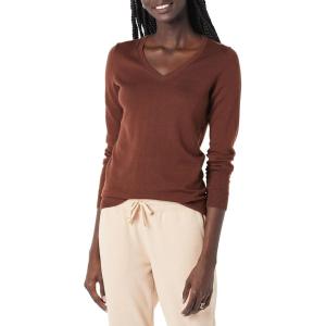 imageAmazon Essentials Womens ClassicFit Lightweight LongSleeve VNeck Sweater Available in Plus SizeToffee Brown