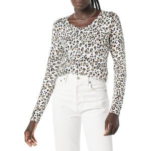 imageAmazon Essentials Womens ClassicFit Lightweight LongSleeve VNeck Sweater Available in Plus SizeWhite Cheetah