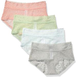 imageAmazon Essentials Womens Comfortable Lace Stretch Hipster Underwear Pack of 4BlueGreenGreyPeach