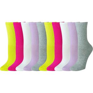 imageAmazon Essentials Womens Cotton Crew Socks Lightly Cushioned 10 PairsPinkGreyWhite