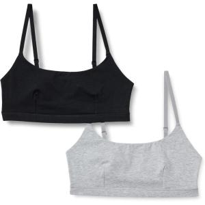 imageAmazon Essentials Womens Cotton Jersey Pull on Scoop Bralette Pack of 2BlackGrey Heather