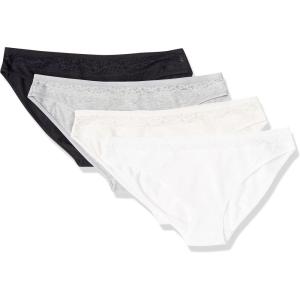 imageAmazon Essentials Womens Cotton and Lace Bikini Underwear Pack of 4BlackPinkLight Grey Marl