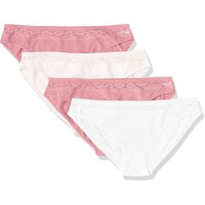 imageAmazon Essentials Womens Cotton and Lace Bikini Underwear Pack of 4Bright WhitePale PinkMauve