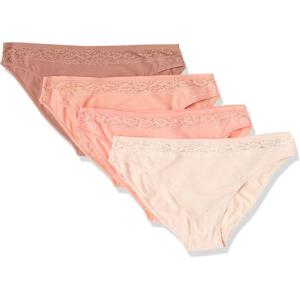 imageAmazon Essentials Womens Cotton and Lace Bikini Underwear Pack of 4Salmon PinkBrownLight Rose