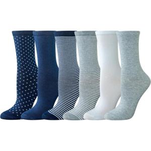 imageAmazon Essentials Womens Crew Socks Cotton 6 PairsMulticolorDotsSolid ColorsStripe