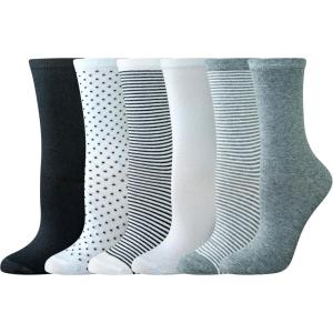 imageAmazon Essentials Womens Crew Socks Cotton 6 PairsMulticolorDotsSolidThin Stripe