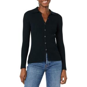 imageAmazon Essentials Womens Fine Gauge Stretch Polo Ribbed Cardigan Previously Daily RitualBlack