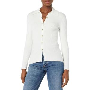 imageAmazon Essentials Womens Fine Gauge Stretch Polo Ribbed Cardigan Previously Daily RitualIvory