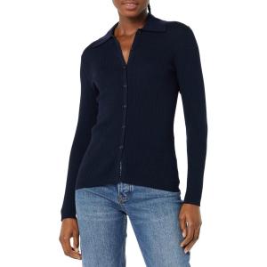 imageAmazon Essentials Womens Fine Gauge Stretch Polo Ribbed Cardigan Previously Daily RitualNavy