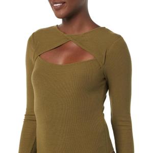 imageAmazon Essentials Womens Fine Rib Long Sleeve Cutout Bodysuit Previously Daily RitualDark Green