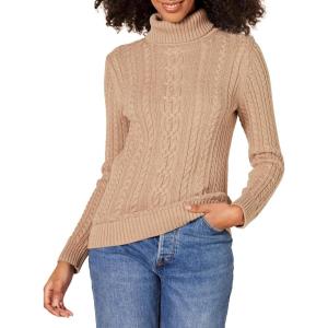 imageAmazon Essentials Womens Fisherman Cable Turtleneck Sweater Available in Plus SizeCamel Heather