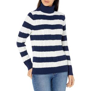 imageAmazon Essentials Womens Fisherman Cable Turtleneck Sweater Available in Plus SizeNavy White Rugby Stripe