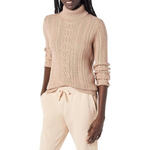 imageAmazon Essentials Womens Fisherman Cable Turtleneck Sweater Available in Plus SizeTaupe Heather