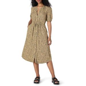 imageAmazon Essentials Womens Fit and Flare HalfSleeve Waisted Midi ALine Dress with PocketsBlack Camel Animal Print