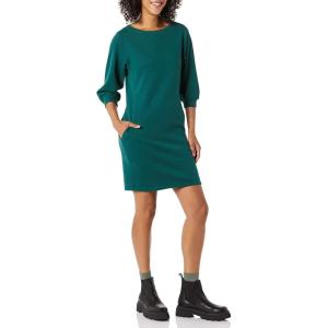 imageAmazon Essentials Womens Fleece Blouson Sleeve Boatneck Sweatshirt Dress Available in Plus SizeDark Green Heather