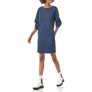 imageAmazon Essentials Womens Fleece Blouson Sleeve Boatneck Sweatshirt Dress Available in Plus SizeNavy