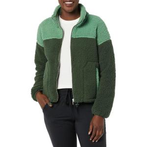 imageAmazon Essentials Womens Fleece ZipUp Sherpa Jacket with Stand NeckDark Green Sage Green Shearling