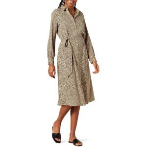 imageAmazon Essentials Womens Georgette Long Sleeve Midi Length Shirt DressTaupe Leopard