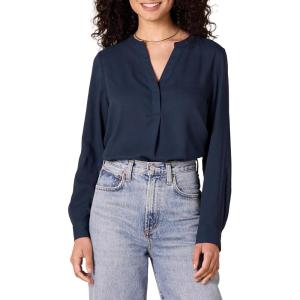 imageAmazon Essentials Womens Georgette Long Sleeve RelaxedFit Popover BlouseNavy