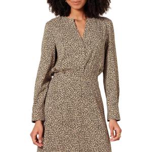 imageAmazon Essentials Womens Georgette Long Sleeve RelaxedFit Popover BlouseTaupe Leopard