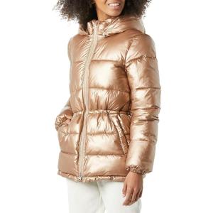 imageAmazon Essentials Womens Heavyweight Quilted Hooded Puffer Winter Jacket with Adjustable WaistMetallic Taupe