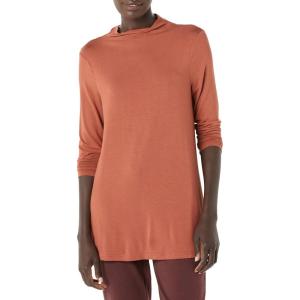 imageAmazon Essentials Womens Jersey LongSleeve Mock Neck Swing Tunic Previously Daily RitualBrown