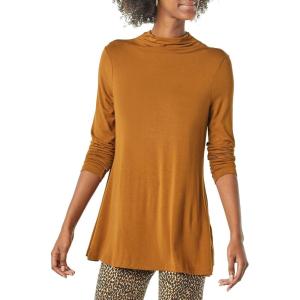 imageAmazon Essentials Womens Jersey LongSleeve Mock Neck Swing Tunic Previously Daily RitualDark Chestnut Brown