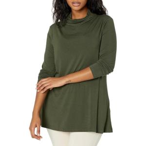 imageAmazon Essentials Womens Jersey LongSleeve Mock Neck Swing Tunic Previously Daily RitualForest Green