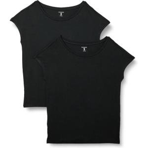 imageAmazon Essentials Womens Jersey RegularFit ShortSleeve BoatNeck TShirt Pack of 2Black