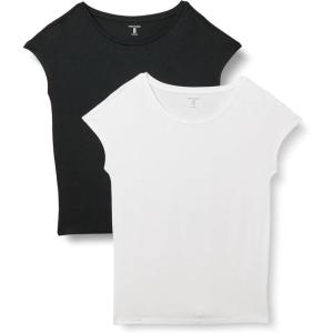 imageAmazon Essentials Womens Jersey RegularFit ShortSleeve BoatNeck TShirt Pack of 2BlackWhite