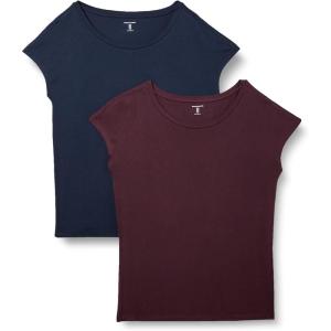 imageAmazon Essentials Womens Jersey RegularFit ShortSleeve BoatNeck TShirt Pack of 2BurgundyNavy