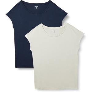 imageAmazon Essentials Womens Jersey RegularFit ShortSleeve BoatNeck TShirt Pack of 2NavySand